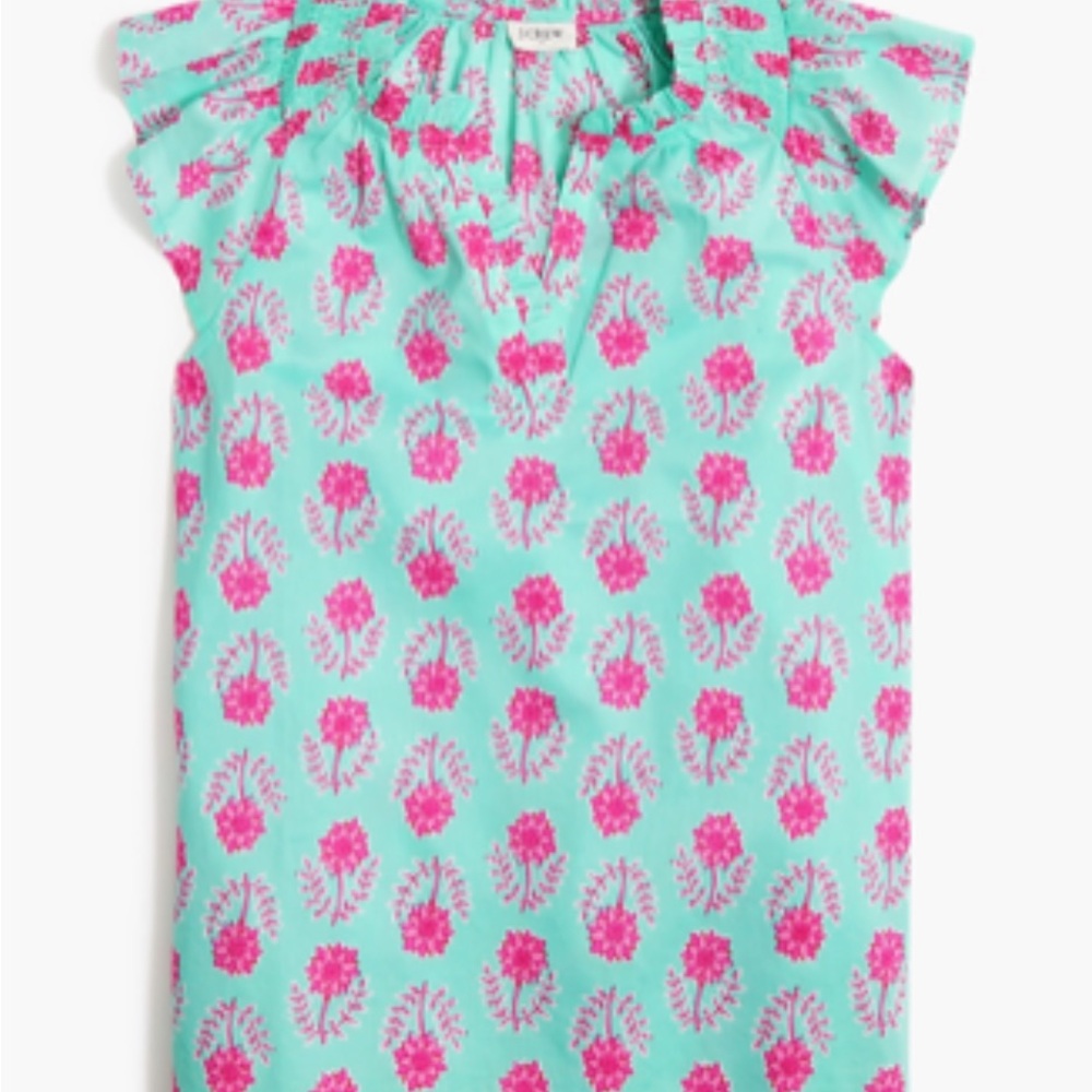 J. Crew Factory Pink and mint green block print  Floral Blouse